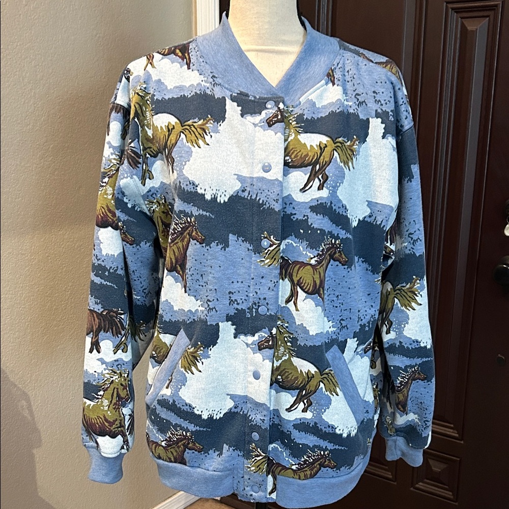 Vintage 90s Fleece Horse in the Snow Sweatshirt Cardigan